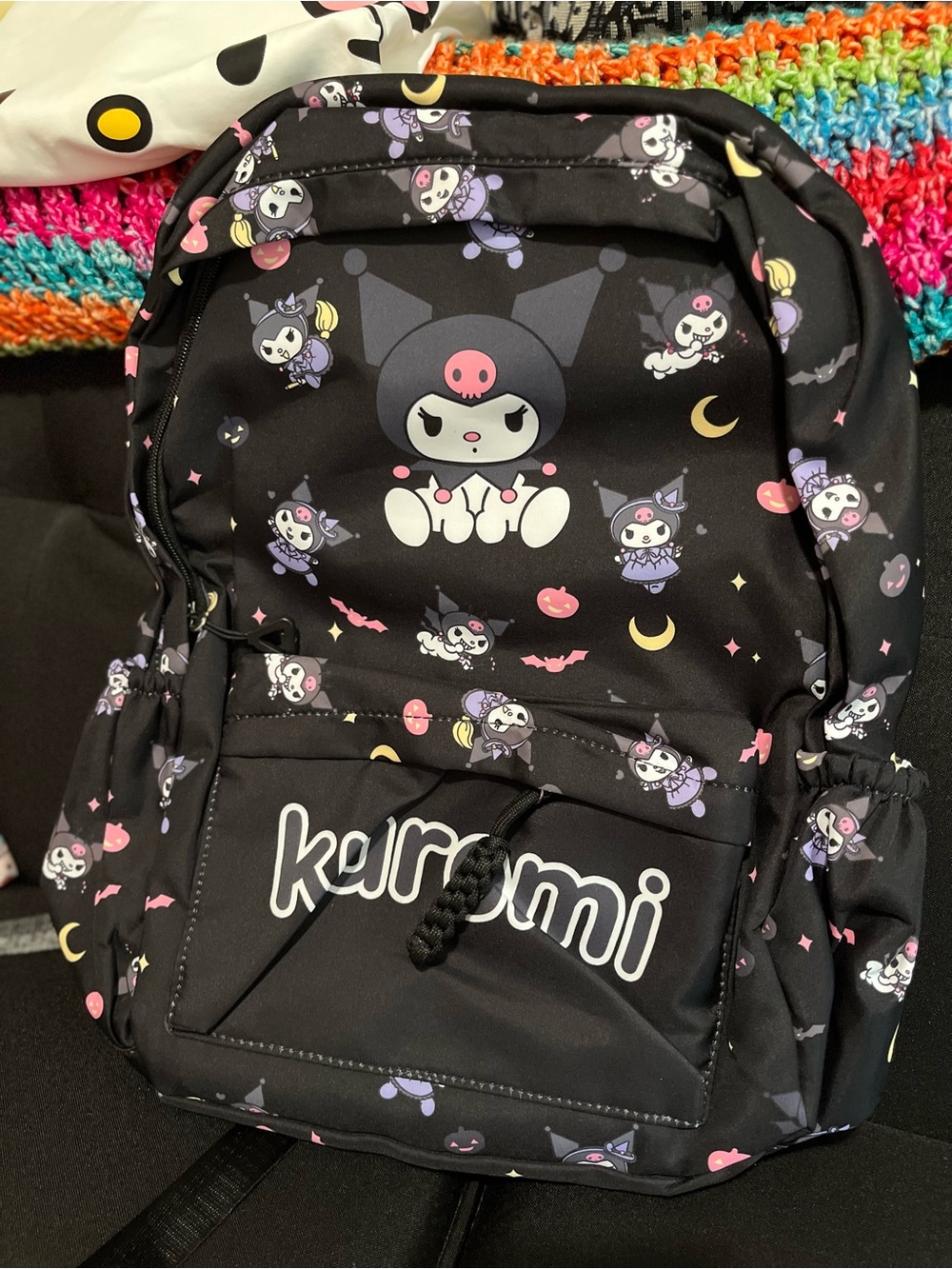 Black Kids Backpack with Cute Character Print